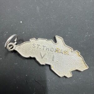 Vintage Sterling Silver St. Thomas VI Island Charm Pendant 1.25" Travel Souvenir